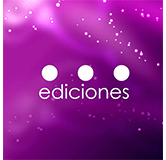 Logo de Puntos Suspensivos Ediciones. Fondo violeta con algunas manchitas blancas. Tres puntos grandes y las letras 